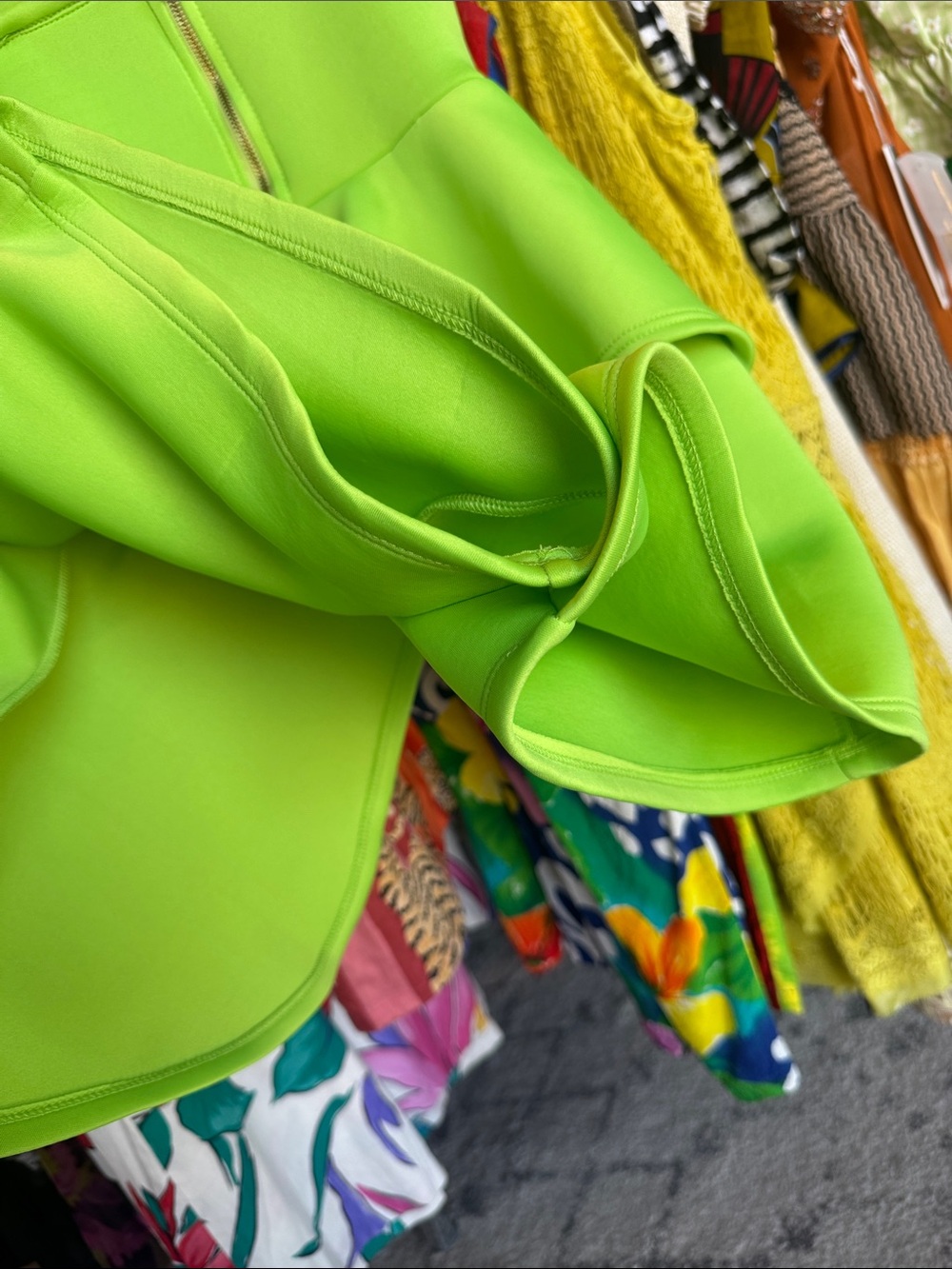 Neon Lime Sculpted Bow Peplum Scuba Romper - Picture 4 of 4